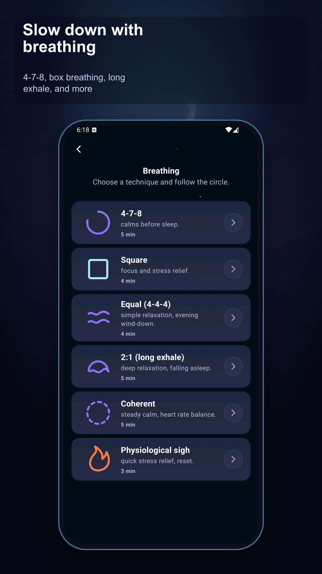 Quiet Sleep guided breathing screen
